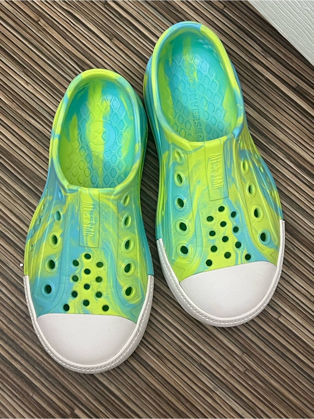 Kids Slip-On Water Shoes in Blue & Lime by Native-style
